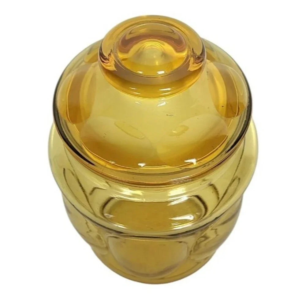 Vintage MCM Amber Glass Thumbprint Bubble Apothecary Canister Candy Jar 8